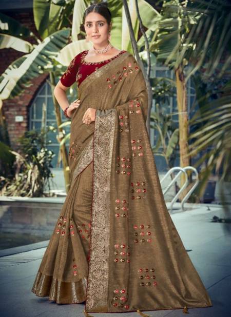 Brown Colour 5D LAJRI Heavy Wedding Wear Soft Cotton Designer Saree Collection 11623